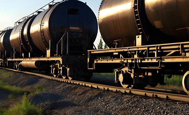 Freight train with petroleum tankers.