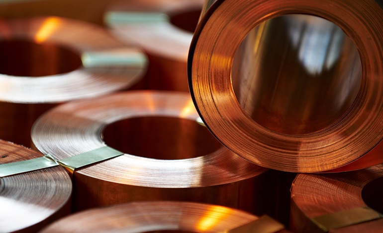 Many rolls of copper, warehouse copper plates.