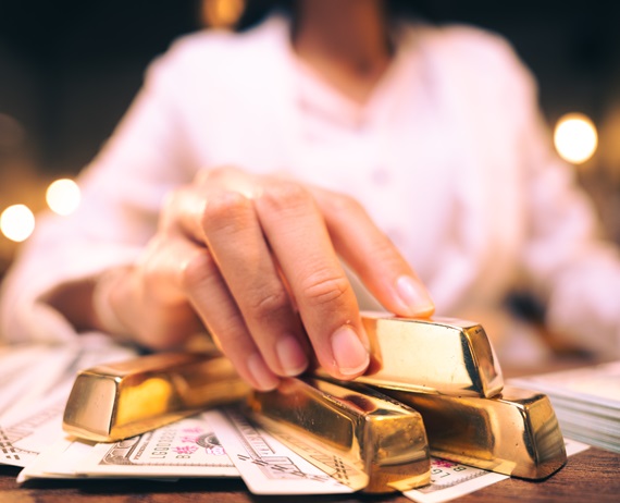 shiny gold bar arrangement in a row. Business Gold future and financial concept